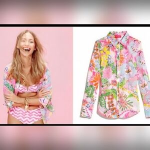 Lilly Pultizer Nosey Posey Floral Top Shirt Small